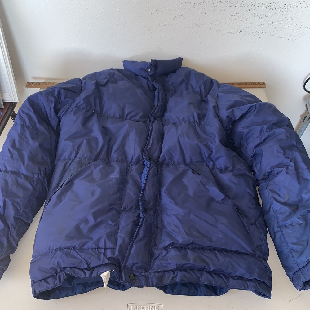 Vtg Herters‎ Hudson Bay Goose Down Hunting Jacket Size L  XL Blue Puffer Quilted